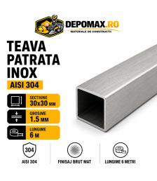 Teava patrata inox AISI 304, 30 x 30 x 1.5 mm, 6 metri